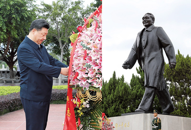 2020年10月14日，習近平總書記向深圳蓮花山公園鄧小平同志銅像敬獻花籃。