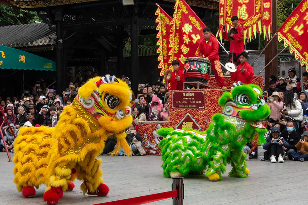 圖為廣東省佛山市祖廟的醒獅表演。